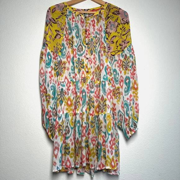 Anthropologie Maureen Babydoll Tunic Blouse Sheer Multicolor Floral Paisley M - Picture 3 of 16